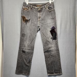 Vintage Ralph Lauren Jeans 16 W Black Embellished Cotton Blend Stretch Hong Kong